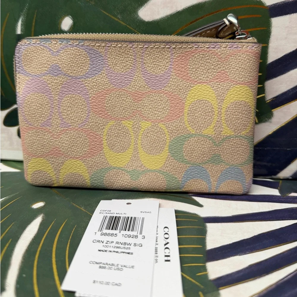 Coach Pastel Rainbow Corner Zip Wristlet NWT